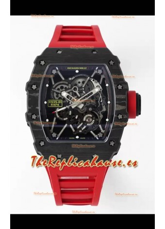 Richard Mille RM35-01 Rafael Nadal Caja Fibra de Carbono con Genuino Tourbillon Reloj Super Clon