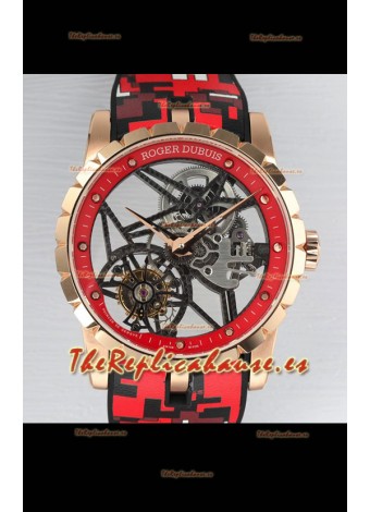 Roger Dubuis Excalibur Spider Flying Tourbillon Skeleton Caja Oro Rosado 42MM Reloj Réplica Suizo a Espejo 1:1