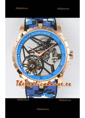 Roger Dubuis Excalibur Spider Flying Tourbillon Skeleton Caja Oro Rosado 42MM Reloj Réplica Suizo a Espejo 1:1