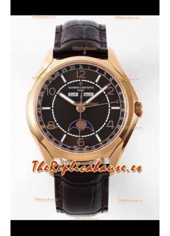 Vacheron Constantin Edición Fiftysix Reloj Oro Rosado Acero 904L Réplica a Espejo 1:1 Dial Negro