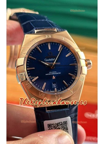 Omega Co-Axial Constellation 39MM Azul Oro Rosado Reloj Réplica Espejo 1:1