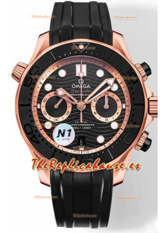 Omega Seamaster Co-Axial Master Chronograph Dial Oro Rosado Negro 44MM Réplica Espejo 1:1