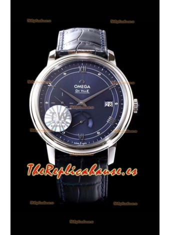 Omega De Ville Prestige Power Reserve Reloj Réplica Suizo a Espejo 1:1 Acero 904L Dial Azul