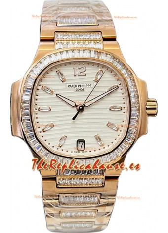 Patek Philippe Nautilus 7118R 35MM 1:1 Oro Rosado Dial Blanco Reloj Réplica Espejo 1:1