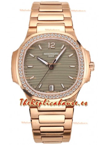Patek Philippe Nautilus 7118R 35MM 1:1 Oro Rosado Dial Gris Reloj Réplica Espejo 1:1