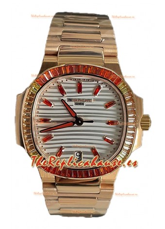 Patek Philippe Nautilus 7118R 35MM 1:1 Caja Oro Rosado Dial Blanco Reloj Réplica Espejo 1:1