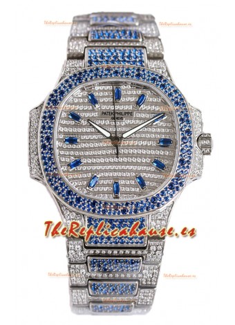 Patek Philippe Nautilus 7118R 35MM 1:1 Reloj Diamantes Azules Pavimentados en Caja Acero