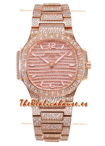 Patek Philippe Nautilus 7118R 35MM 1:1 Reloj Pavimentado en Diamantes Caja en Oro Rosado