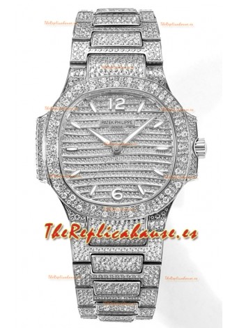 Patek Philippe Nautilus 7118R 35MM 1:1 Reloj Diamantes Pavimentados en Caja de Acero