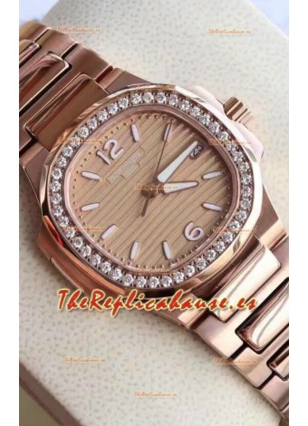 Patek Philippe Nautilus 7010/1GR-012 32MM Reloj Réplica a Espejo - Bisel con Diamantes Genuinos