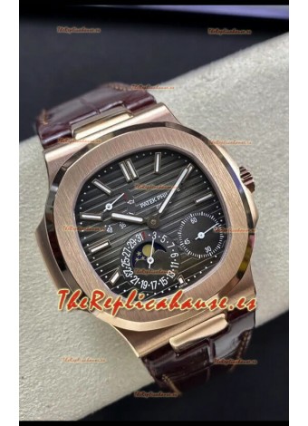 Patek Philippe Nautilus 5712/R Reloj Réplica Calidad Espejo 1:1 Dial Marrón Correa de Piel