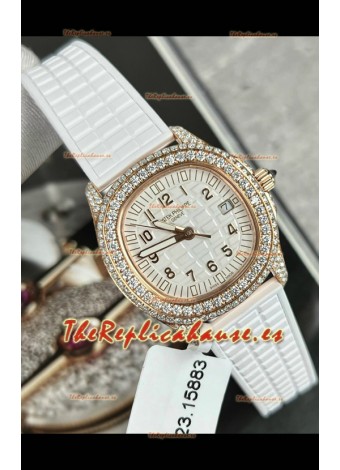 Patek Philippe Superclone Aquanaut 5069R Reloj Pavimentado en Moissanitas en Caja Oro Rosado