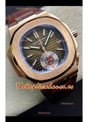 Patek Philippe Nautilus 5980/R Cronógrafo Oro Rosado en Caja de Acero 904L Dial Marrón - Réplica Espejo 1:1