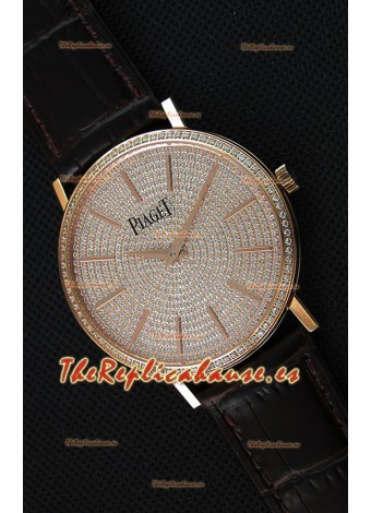 Piaget Altiplano G0A36128 Paved Diam Dial Reloj Réplica de Cuarzo Suizo en Caja de Oro Rosado