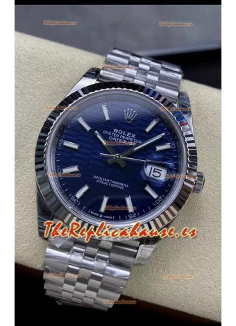 Rolex Datejust Movimiento Cal.3235 Reloj Réplica a Espejo 1:1 Acero 904L 41MM - Dial Azul con Motivo Estriado