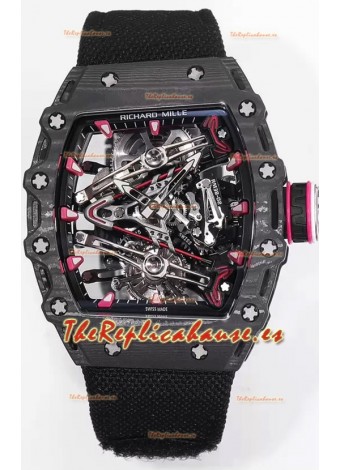 Richard Mille RM38-02 Reloj Carbono Caja Bubba Watson Correa Nylon Negra Movimiento Tourbillon Réplica Espejo 1:1