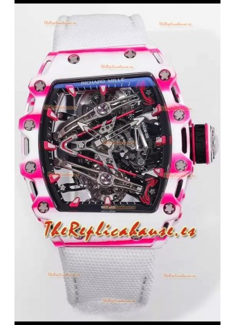 Richard Mille RM38-02 Carbono Blanco/Rosado Bubba Watson Nylon Blanco Tourbillon Movement Réplica Espejo 1:1