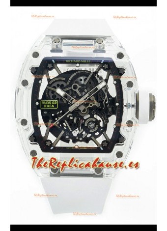 Richard Mille RM35-02 Rafael Nadal Caja de Zafiros Transparente con Genuino Tourbillon Reloj Super Clone