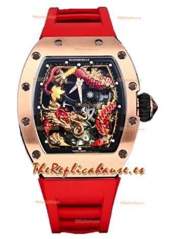 Richard Mille RM057 Dial Dragon Reloj Chapado Oro Rosado en Movimiento Suizo Automático