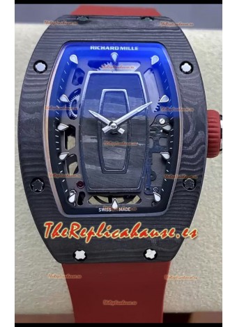Richard Mille RM07 Caja Carbono Negro Goma Roja Reloj Superclone 1:1 Genuino Tourbillon
