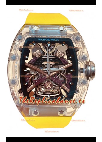 Richard Mille RM047 Samurai Genuino Tourbillon Reloj Correa Amarilla Caja en Zafiro
