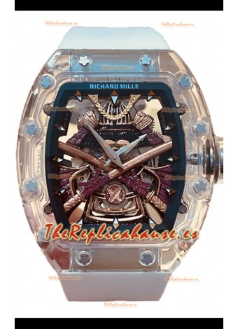 Richard Mille RM047 Samurai Reloj Genuino Tourbillon Correa Blanca Caja en Zafiro
