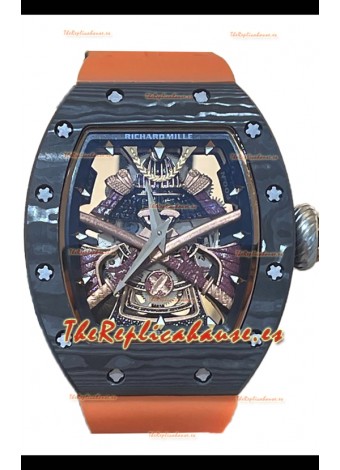 Richard Mille RM047 Samurai Reloj Genuino Tourbillon Caja Carbobono Correa Naranja
