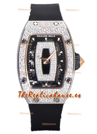 Richard Mille RM007 Superclone Reloj Réplica Suiza Dial Negro Diamantes Pavimentados Acero 904L