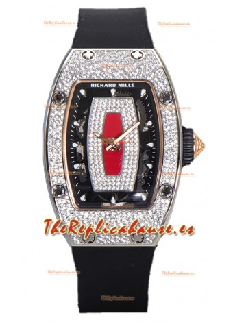 Richard Mille RM007 Superclone Reloj Réplica Suiza Automático Acero 904L Dial Rojo Pavimentado Diamantes