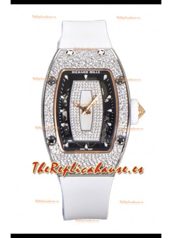 Richard Mille RM007 Reloj Suizo Superclone Acero 904L Correa y Dial Blancos Diamantes Pavimentados