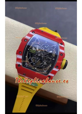 Richard Mille RM35-02 Rafael Nadal Reloj Carbono Rojo Correa Amarilla con Tourbillon Genuino Super Clone