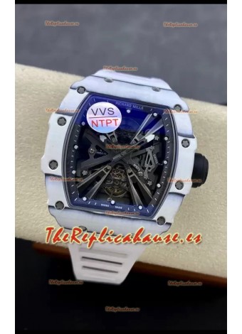 Richard Mille RM12-01 Caja Fibra de Carbono Blanca Genuino Movimiento Tourbillon Reloj Réplica Espejo 1:1