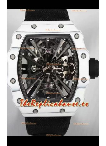 Richard Mille RM12-01 Caja Fibra de Carbono Blanca Genuino Movimiento Tourbillon Reloj Réplica Espejo 1:1