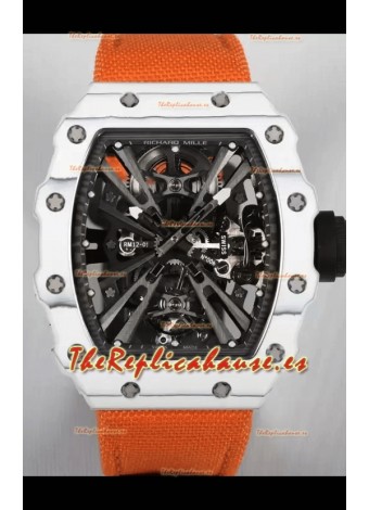 Richard Mille RM12-01 Caja Fibra de Carbono Blanca Genuino Movimiento Tourbillon Reloj Réplica Espejo 1:1