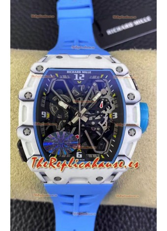 Richard Mille RM35-03 Edición Rafael Nadal Caja de Fibra de Carobono Blanca Reloj Réplica a Espejo 1:1 en Correa Azul