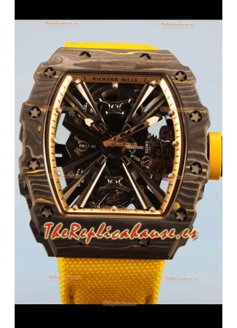 Richard Mille RM12-01 Caja de Fibra de Carbono Genuino Movimiento Tourbillon Reloj Réplica a Espejo 1:1