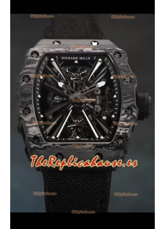 Richard Mille RM12-01 Caja de Fibra de Carbono Genuino Movimiento Tourbillon Reloj Réplica a Espejo 1:1