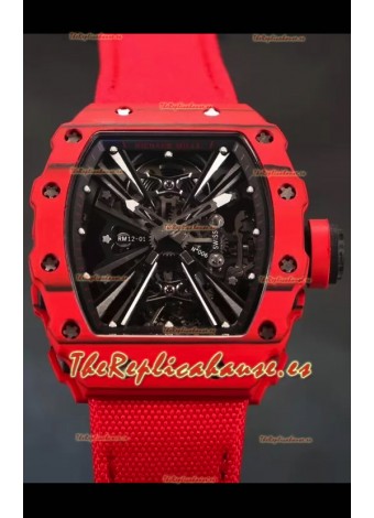 Richard Mille RM12-01 Caja de Fibra de Carbono Genuino Movimiento Tourbillon Reloj Réplica a Espejo 1:1
