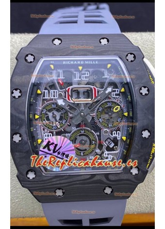 Richard Mille RM011 Felipe Massa Espejo 1:1 Reloj Caja de Carbono Forjado Negro Correa Gris