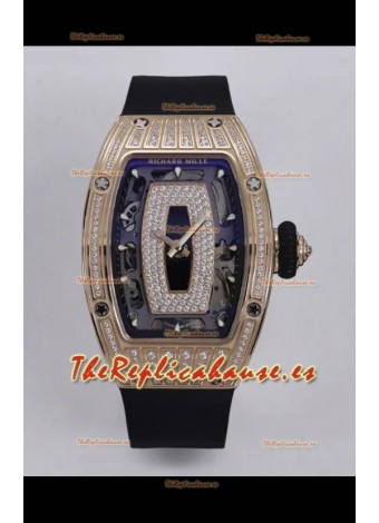 Richard Mille Super Clone RM07-01 Pavimentado en Diamantes 904L Caja Oro Rosado Automatic Reloj Réplica