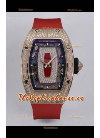 Richard Mille Super Clone RM07-01 Pavimentado en Diamantes 904L Caja Oro Rosado Automatic Reloj Réplica