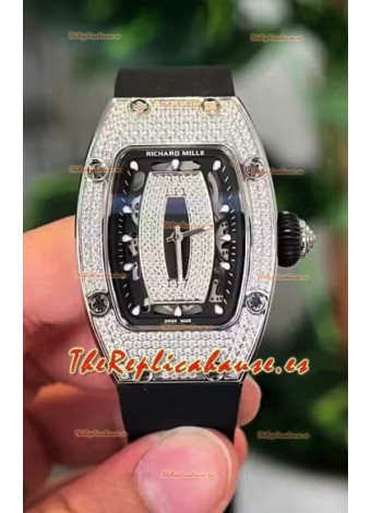 Richard Mille RM007 Pavimentado en Diamantes Dial Negro Acero 904L Superclone Reloj Suizo