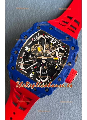 Richard Mille RM35-03 Edición Rafael Nadal Caja Fibra de Carbono Azul Reloj Réplica Espejo 1:1 Correa Roja