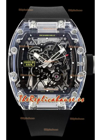 Richard Mille RM35-01 Rafael Nadal Caja en Zafiro Transparente con Tourbillon Genuino Reloj Super Clone