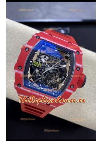 Richard Mille RM35-02 Rafael Nadal Caja de Fibra de Carobono Roja Red con Genuino Tourbillon Reloj Super Clon