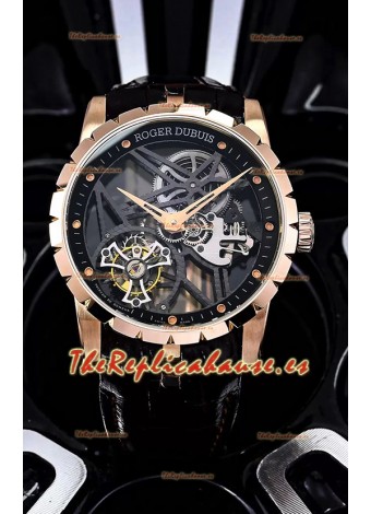 Roger Dubuis Excalibur Spider Flying Tourbillon Skeleton Caja Oro Rosado 42MM Reloj Réplica a Espejo 1:1