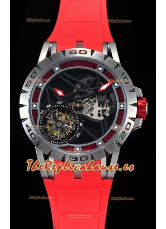 Roger Dubuis Excalibur Spider Flying Tourbillon Skeleton Caja de Titanio Reloj Suizo a Espejo 1:1