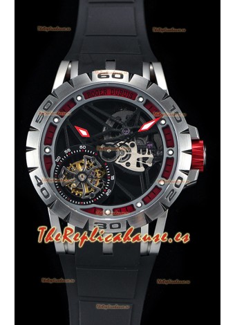 Roger Dubuis Excalibur Spider Flying Tourbillon Skeleton Caja de Titanio Reloj Suizo a Espejo 1:1