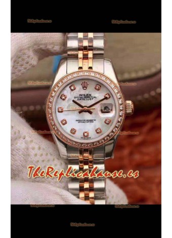 Rolex Datejust Ladies 28MM Movimiento Cal.3135 Réplica Suiza en Acero 904L Caja Oro Rosado 2 Tonos
