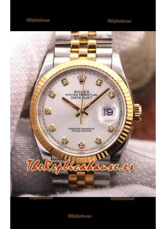 Rolex Datejust 36MM Movimiento Cal.3135 Reloj Réplica Suizo en Acero 904L Caja en Dos Tonos Dial Plateado